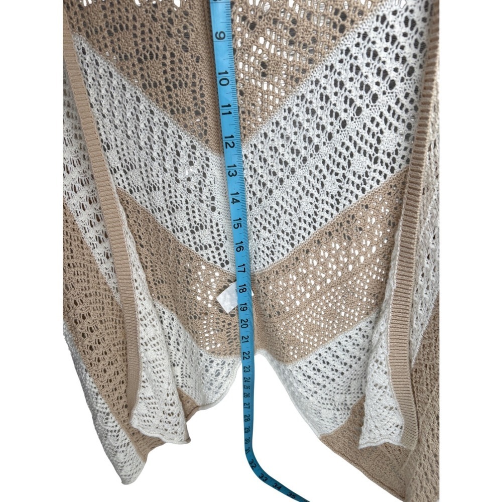 Boho Tan White Open Knit Chevron Sweater Women's Size Small Crochet Cottagecore - Picture 7 of 7